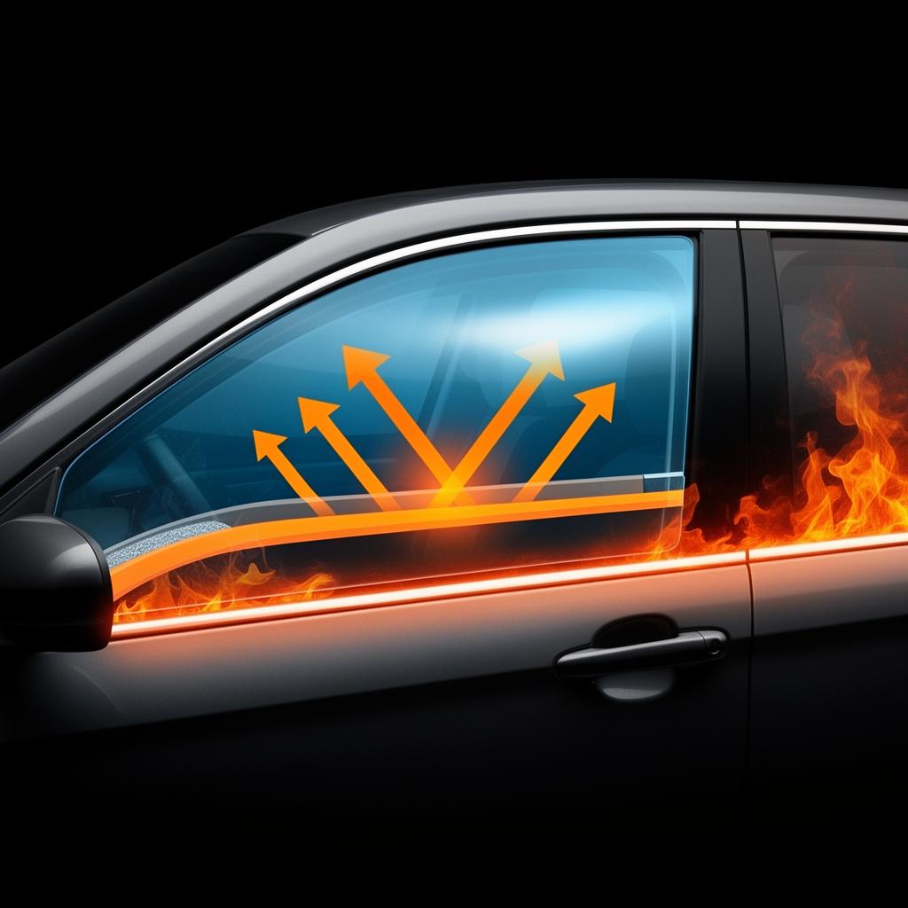 Window tint film rejecting heat and UV rays from car window