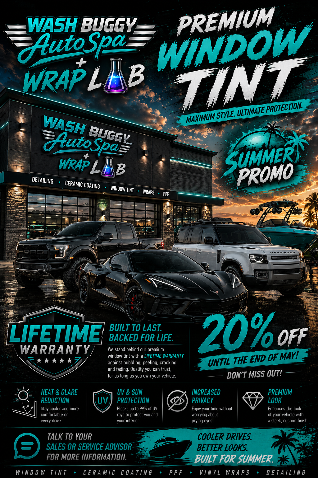 Premium Window Tint Summer Promo — 20% off at Wash Buggy Auto Spa + Wrap Lab