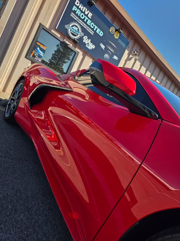 Finished-project view of the 2023 Chevrolet Corvette with PPF, ceramic coating and window tint in Medford, Oregon.